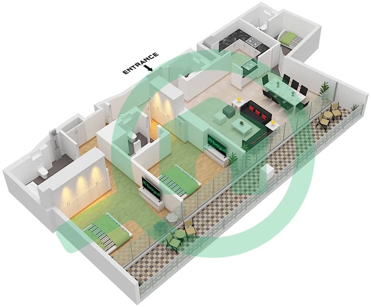 Reem Nine - 2 Bedroom Apartment Unit 11 FLOOR 3-17 Floor plan Unit 11 Floor 3-17 interactive3D