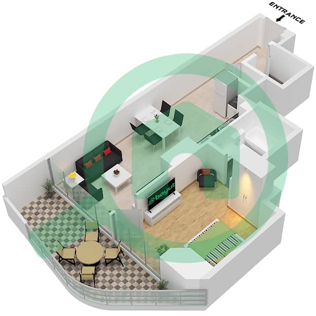 Coral Reef by DAMAC - 1 Bedroom Apartment Type E1 FLOOR 2,4 Floor plan Type E1 Floor 2,4 interactive3D
