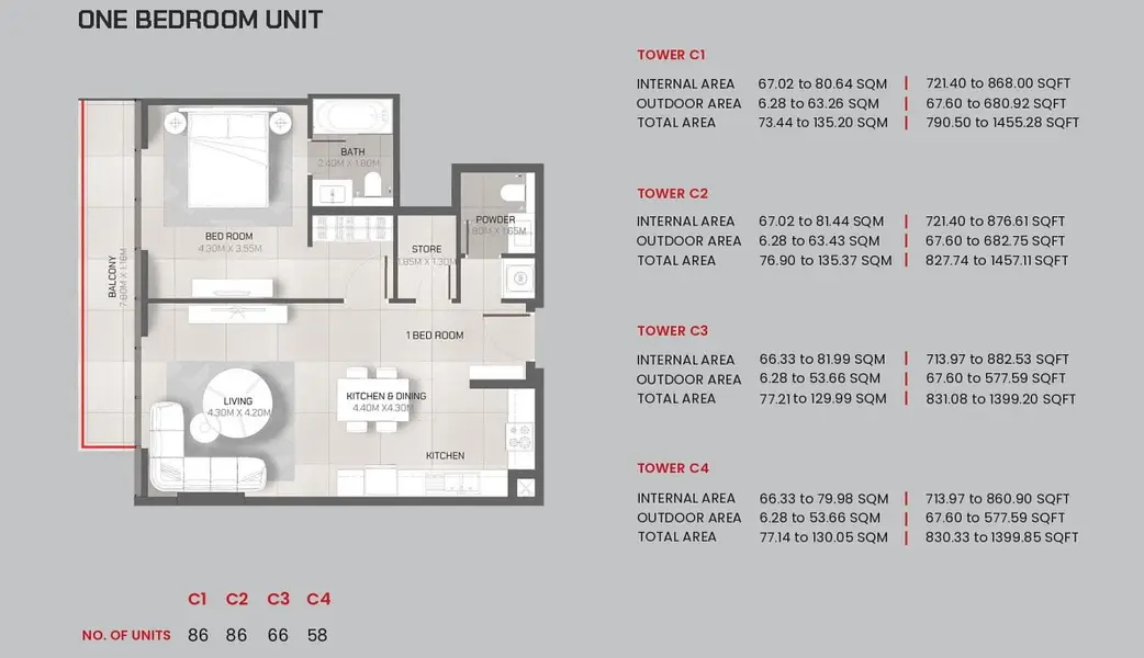 1 BR floor plan