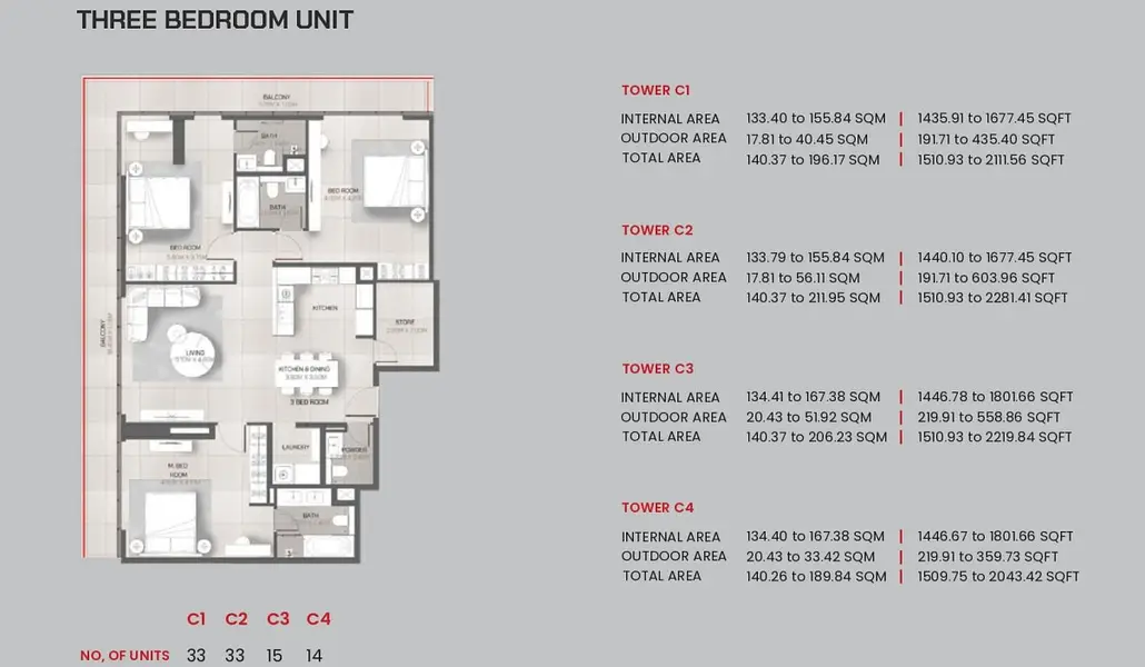 3 BR floor plan