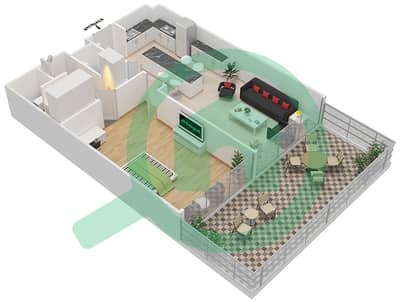 المخططات الطابقية لتصميم النموذج B2 شقة 1 غرفة نوم - سيجنتشر ليفينج