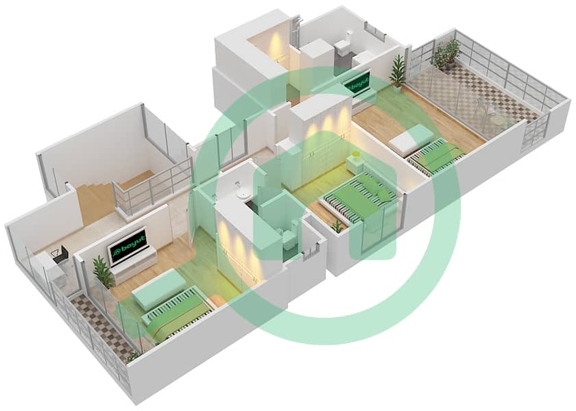 المخططات الطابقية لتصميم النموذج 1 فیلا 3 غرف نوم - فلل سيدرا 2 First Floor image3D