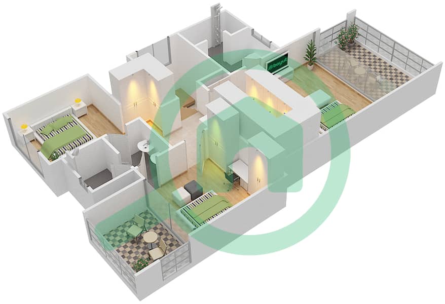 المخططات الطابقية لتصميم النموذج 2 فیلا 4 غرف نوم - فلل سيدرا 2 First Floor image3D