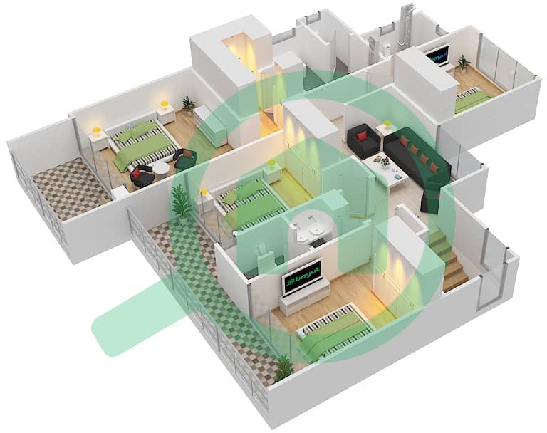 المخططات الطابقية لتصميم النموذج 5 فیلا 5 غرف نوم - فلل سيدرا 2 First Floor image3D