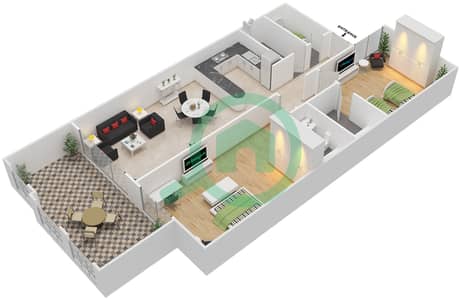 马贝拉湾-西部 - 2 卧室公寓类型D1戶型图