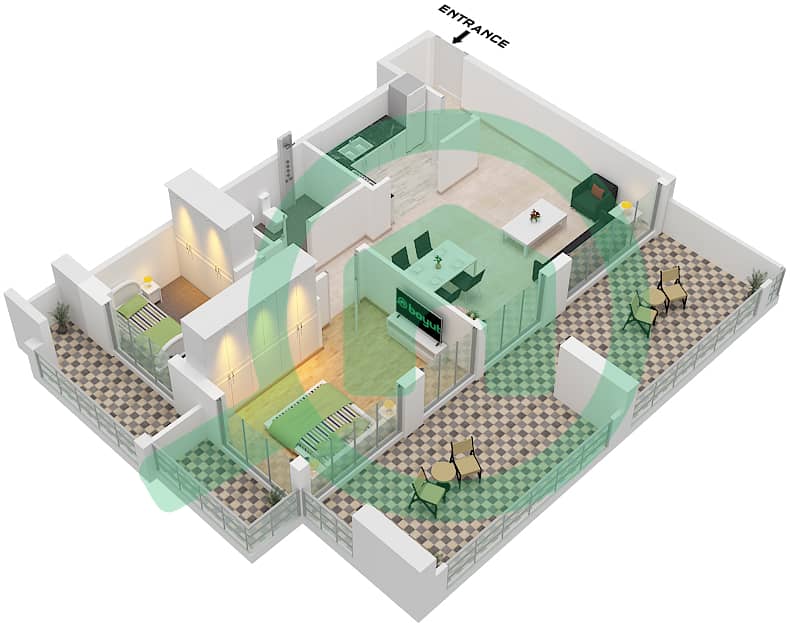 Type 2 Laya Heights - 1 Bedroom Apartment Type 2 Floor plan Type 2 interactive3D
