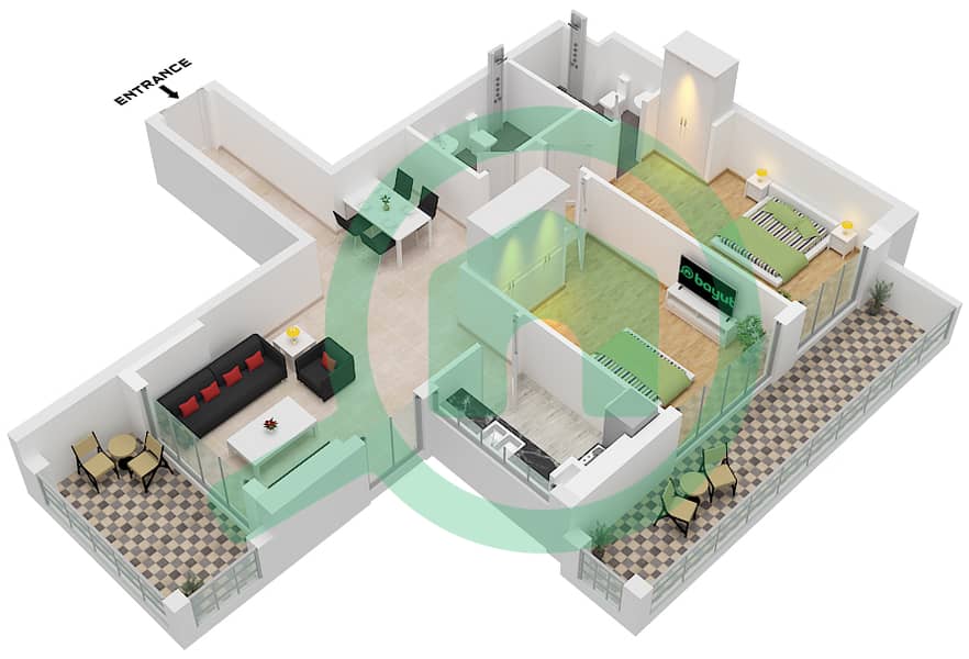Type 1 Laya Heights - 2 Bedroom Apartment Type 1 Floor plan Type 1 interactive3D
