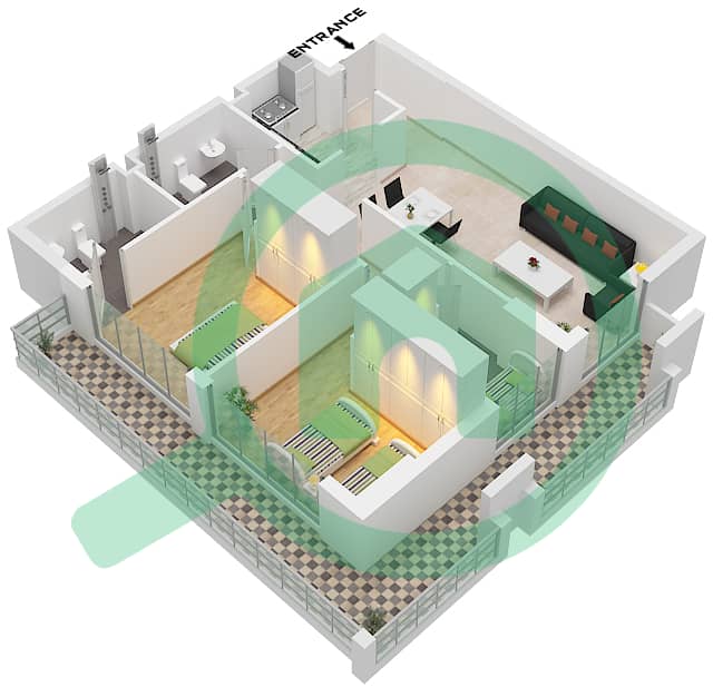 Type 2 Laya Heights - 2 Bedroom Apartment Type 2 Floor plan Type 2 interactive3D