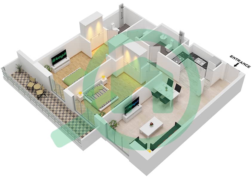 Type 4 Laya Heights - 2 Bedroom Apartment Type 4 Floor plan Type 4 interactive3D