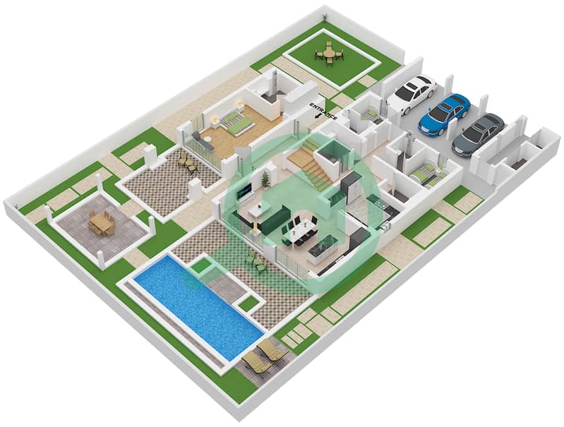 District One West - 5 Bedroom Villa Type A1M Floor plan Ground Floor interactive3D