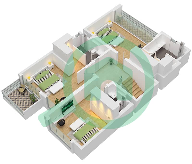Vindera - Plano de planta de 4 habitaciones Casa adosada Tipo/unidad 4 PLEX STYLE 2 / UNIT 1 Type 4 Plex Style 2,6 Plex Style 2 Unit 1(TH1) Floor First interactive3D