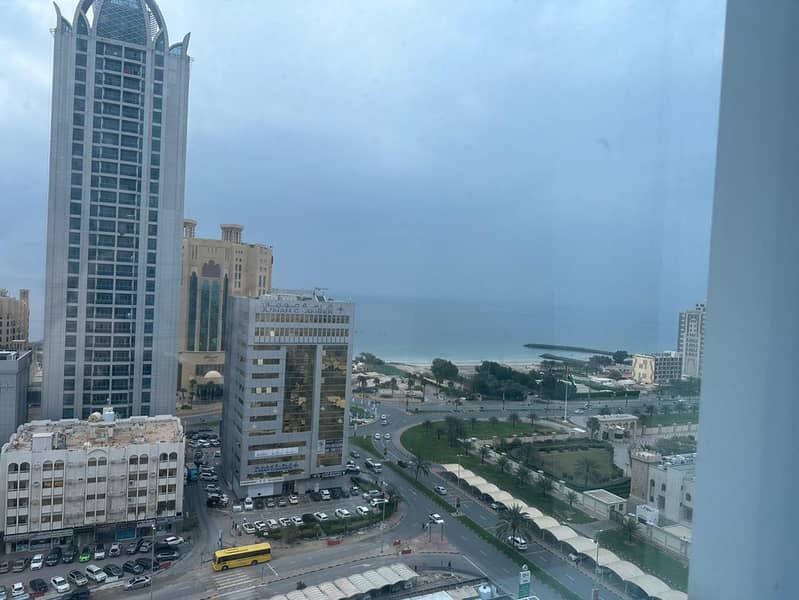 Two-bedroom apartment with a living room available for monthly rent on Ajman Corniche, prime location near the beach and services, suitable for family