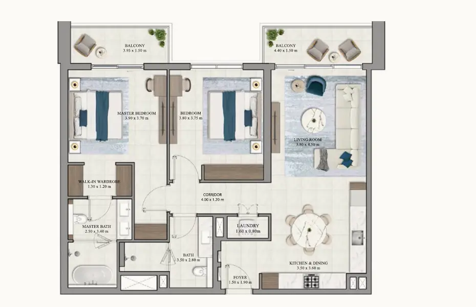 2 BR floor plan