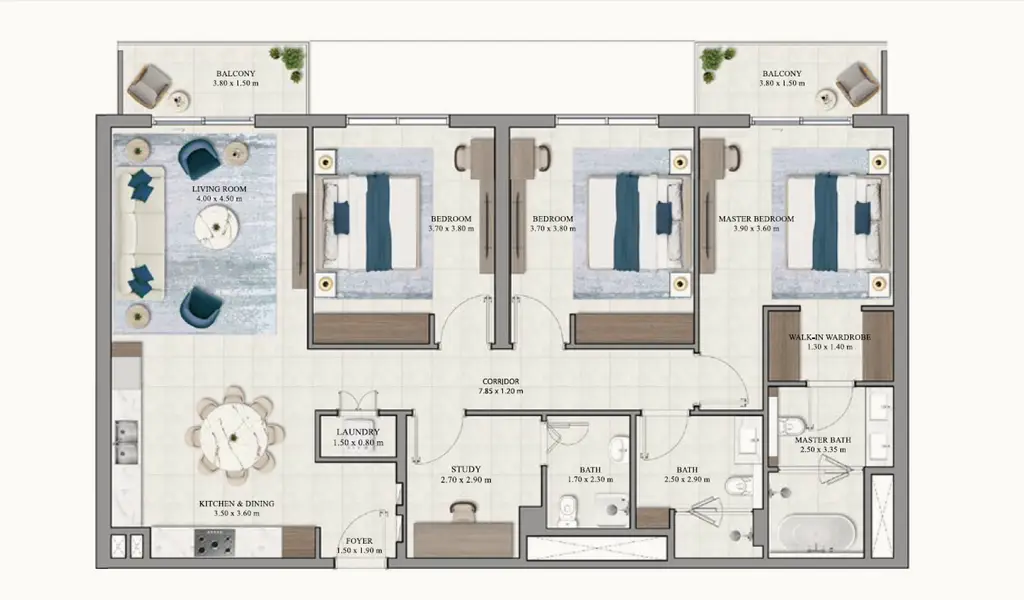 3 BR floor plan
