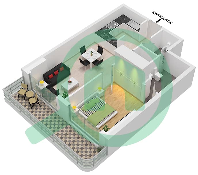 المخططات الطابقية لتصميم النموذج / الوحدة 1 / UNIT 3 FLOOR 19 شقة 1 غرفة نوم - ميزون الإليزيه 2 Type 1 Unit 3 Floor 19 interactive3D
