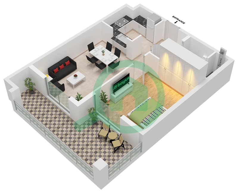 The Stella Residence - 1 Bedroom Apartment Unit 05 FLOOR 2-14 Floor plan Unit 05 Floor 2-14 interactive3D