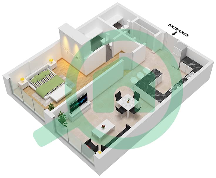 المخططات الطابقية لتصميم النموذج / الوحدة 3 / UNIT 19 FLOOR 1 شقة 1 غرفة نوم - جايت واي Type 3 Unit 19 Floor 1 interactive3D