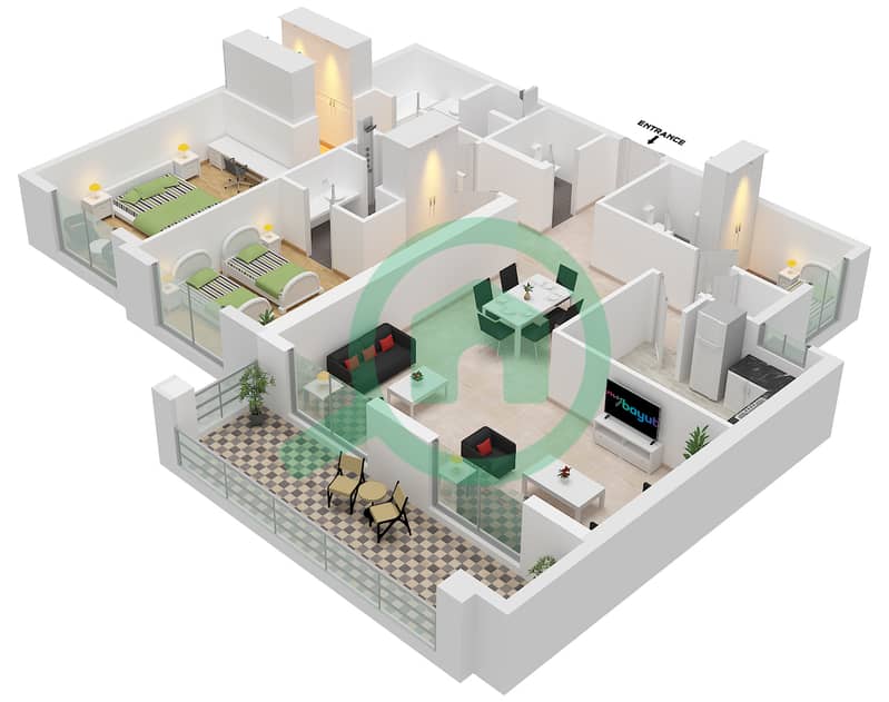 Unit 12 Floor 2-14 The Stella Residence - 2 Bedroom Apartment Unit 12 FLOOR 2-14 Floor plan Unit 12 Floor 2-14 interactive3D