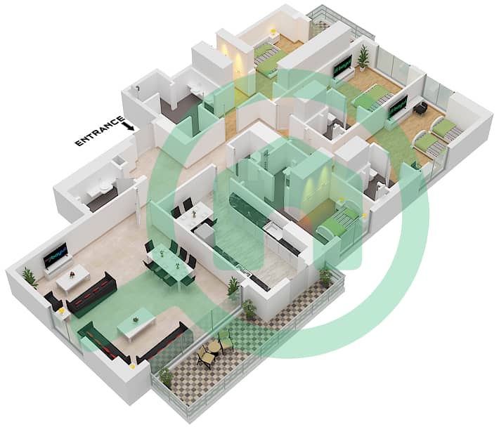 The Stella Residence - 3 Bedroom Apartment Unit 04 FLOOR 3-14 Floor plan Unit 04 Floor 3-14 interactive3D
