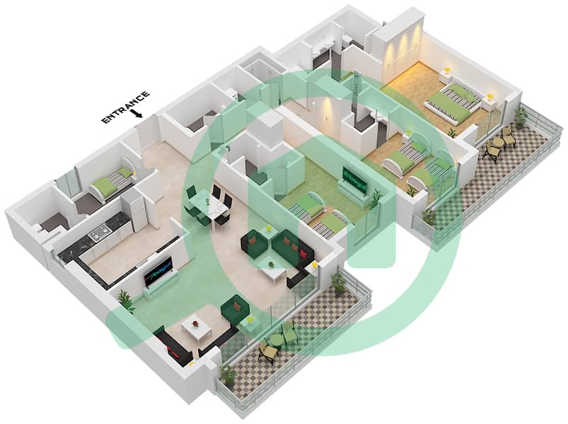 The Stella Residence - 3 Bedroom Apartment Unit 17 FLOOR 3-8 Floor plan Unit 17 Floor 3-8 interactive3D