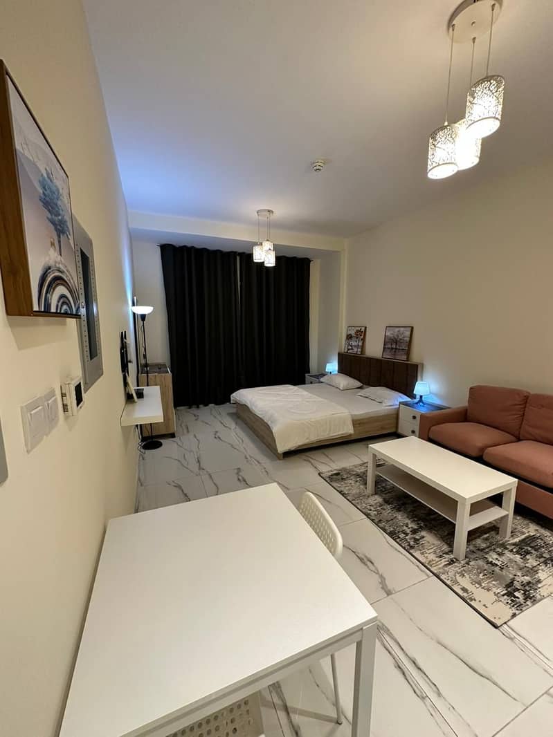 Furnished studio apartment size 485.56 sqft with pack of amenities