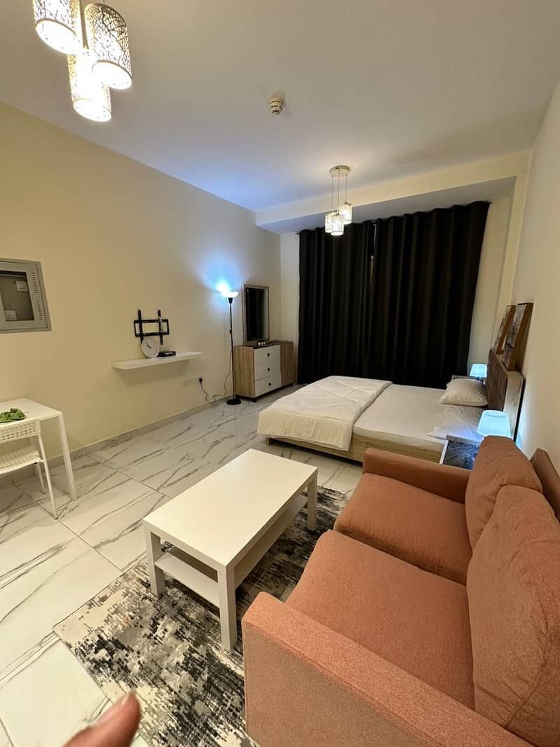 Furnished studio apartment size 485.56 sqft with pack of amenities