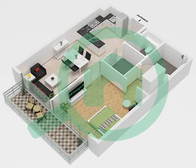 Кубикс Резиденсес - Апартамент 1 Спальня планировка Тип A FLOOR 6,12,13,15,28,31