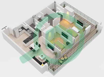 Кубикс Резиденсес - Апартамент 2 Cпальни планировка Тип A FLOOR 6,12,13,15,28,31