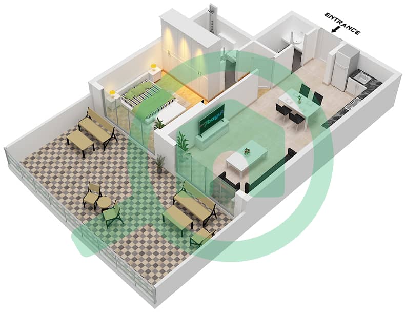 Unit 5 Floor 1 Milos by Karma - 1 Bedroom Apartment Unit 5 FLOOR 1 Floor plan Unit 5 Floor 1 interactive3D