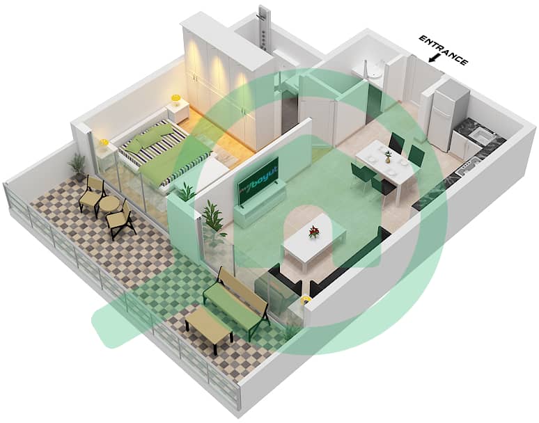 Unit 9 Floor 1,3,5,7,9,11 Milos by Karma - 1 Bedroom Apartment Unit 9 FLOOR 1,3,5,7,9,11 Floor plan Unit 9 Floor 1,3,5,7,9,11 interactive3D
