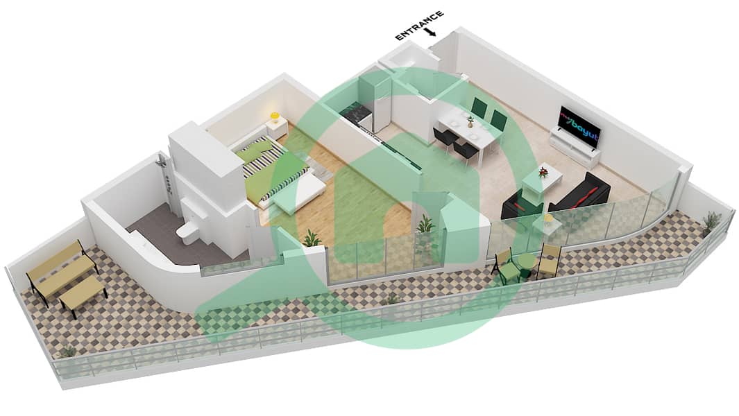 Unit 12 Floor 1 Milos by Karma - 1 Bedroom Apartment Unit 12 FLOOR 1 Floor plan Unit 12 Floor 1 interactive3D