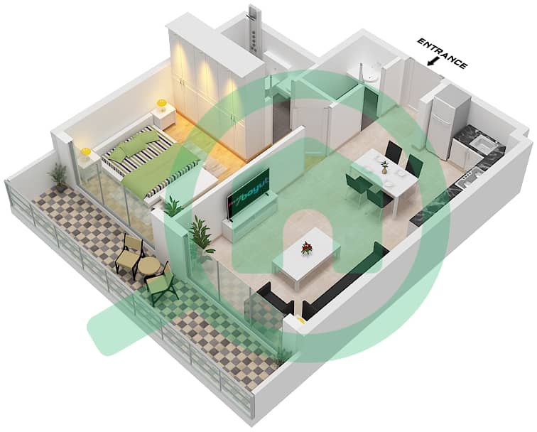 Unit 14 Floor 1 Milos by Karma - 1 Bedroom Apartment Unit 14 FLOOR 1 Floor plan Unit 14 Floor 1 interactive3D