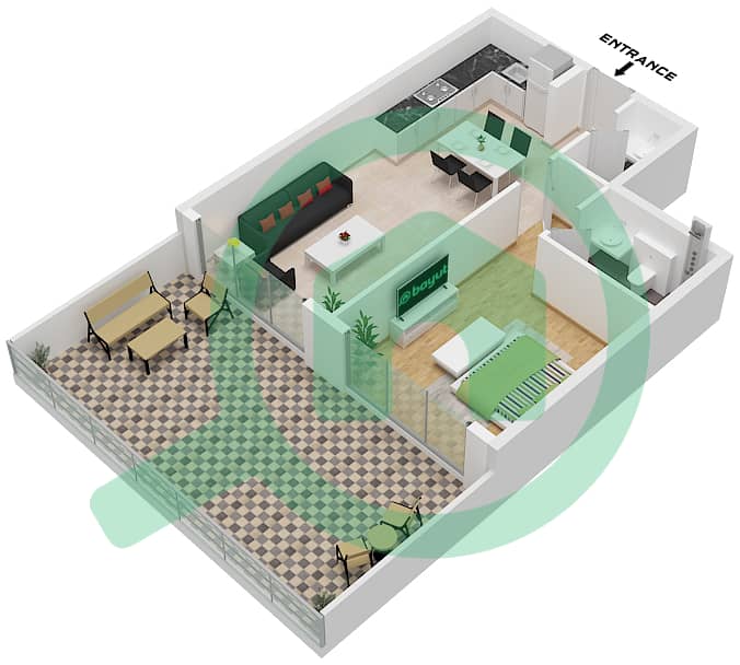 Milos by Karma - 1 Bedroom Apartment Unit 4 FLOOR 2-12 Floor plan Unit 4 Floor 2-12 interactive3D