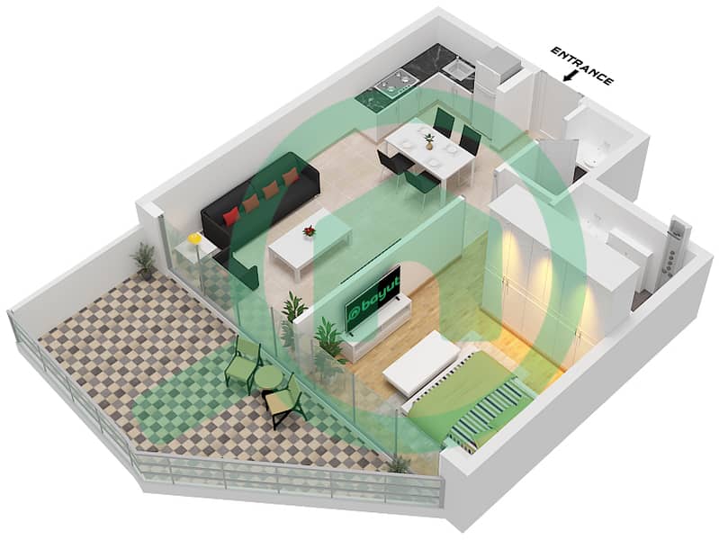 Milos by Karma - 1 Bedroom Apartment Unit 15 FLOOR 2,4,6,8,10,12 Floor plan Unit 15 Floor 2,4,6,8,10,12 interactive3D