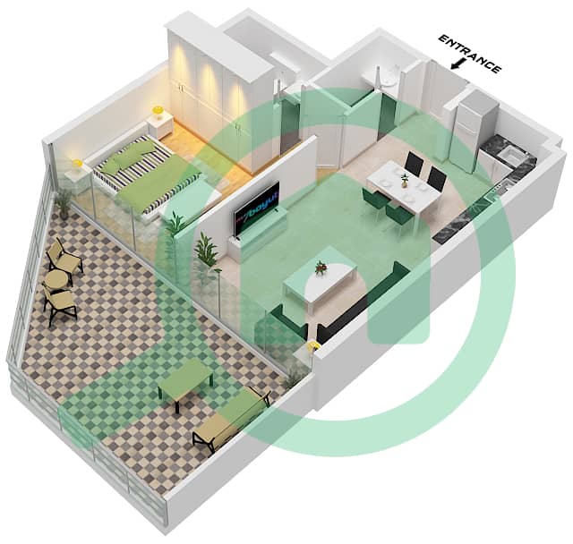 Unit 1 Floor 3,5,7,9,11 Milos by Karma - 1 Bedroom Apartment Unit 1 FLOOR 3,5,7,9,11 Floor plan Unit 1 Floor 3,5,7,9,11 interactive3D