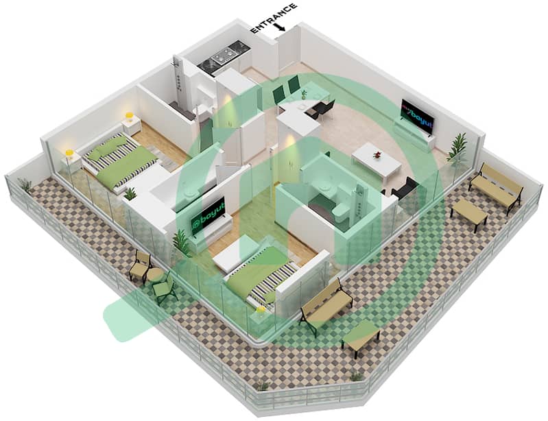 Unit 2 Floor 1 Milos by Karma - 2 Bedroom Apartment Unit 2 FLOOR 1 Floor plan Unit 2 Floor 1 interactive3D