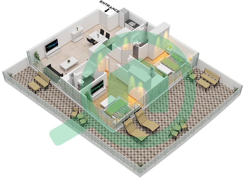 Unit 3 Floor 1 Milos by Karma - 2 Bedroom Apartment Unit 3 FLOOR 1 Floor plan Unit 3 Floor 1 interactive3D