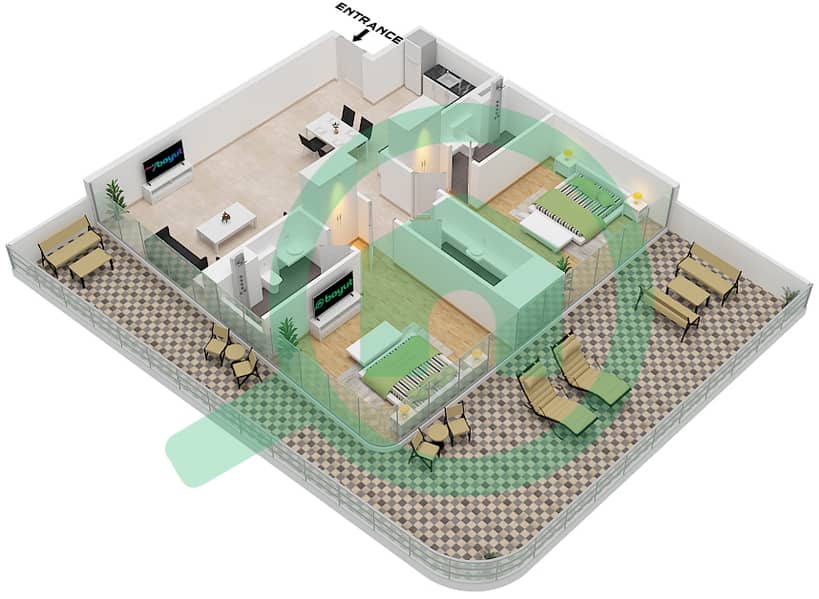 Milos by Karma - 2 Bedroom Apartment Unit 3 FLOOR 3,5,7,9,11 Floor plan Unit 3 Floor 3,5,7,9,11 interactive3D