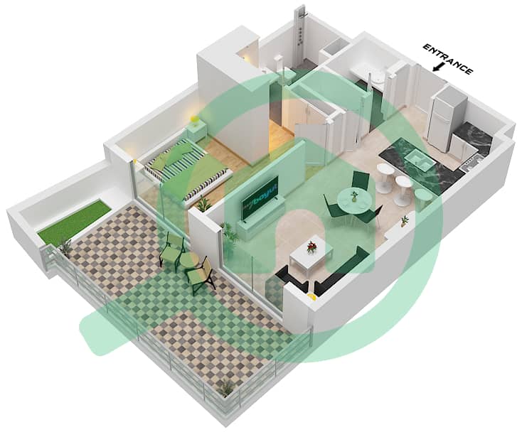 Belmont Residences - 1 Bedroom Apartment Type B Floor plan Type B interactive3D