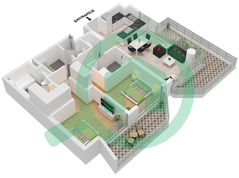 City Walk Northline 1 - Plano de planta de 2 habitaciones Apartamento Tipo/unidad B,B.8,B.11/UNIT 2 FLOOR 6 Type B (B.8,B.11) Unit 2 Floor 6-7 interactive3D