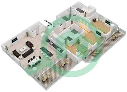 City Walk Northline 1 - Plano de planta de 3 habitaciones Apartamento Tipo/unidad B,B.2 / UNIT 3 FLOOR 3-4