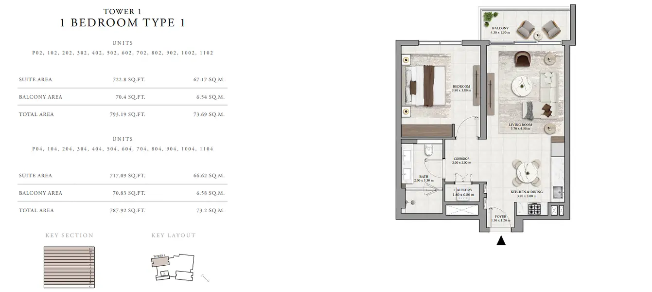 1 BR floor plan