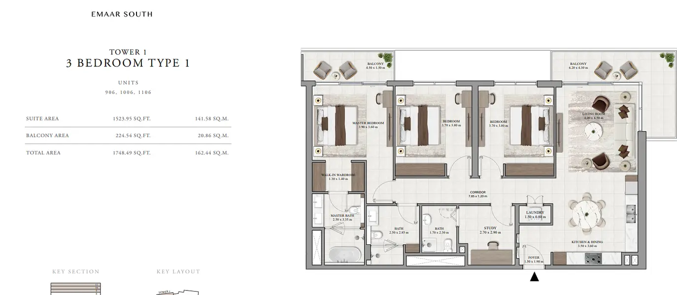 3 BR floor plan