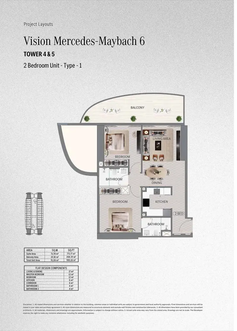 2 BR floor plan