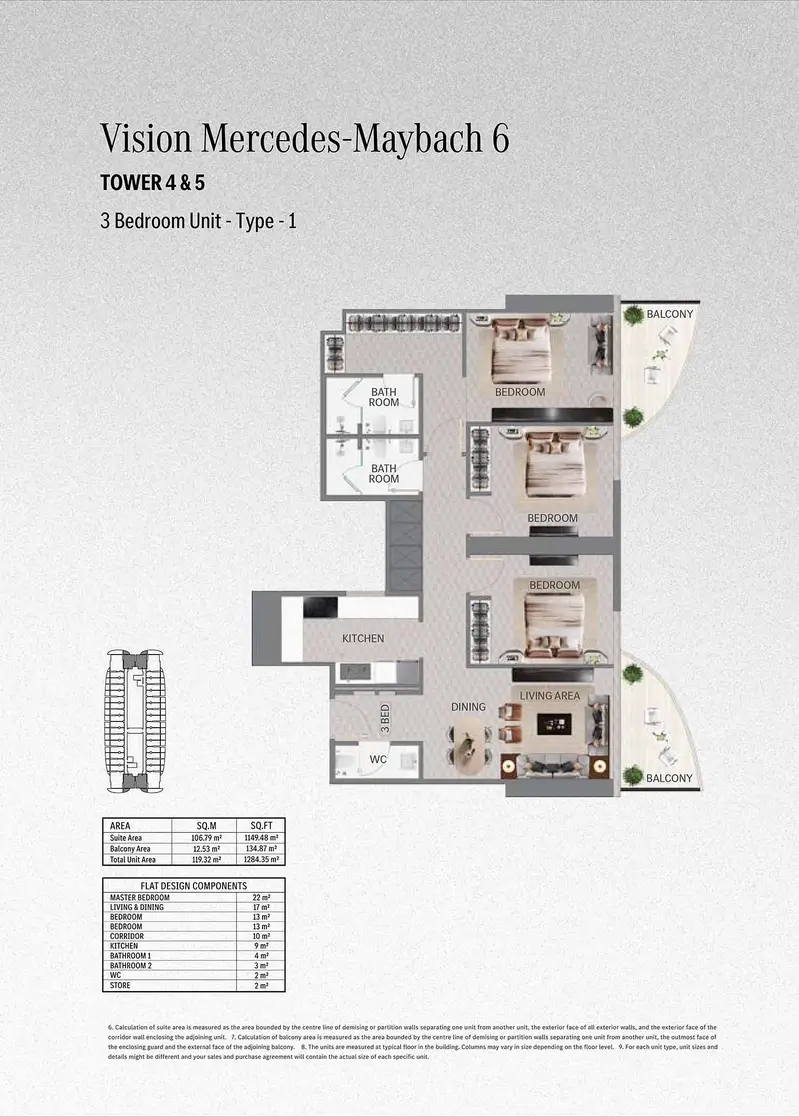 3 BR floor plan