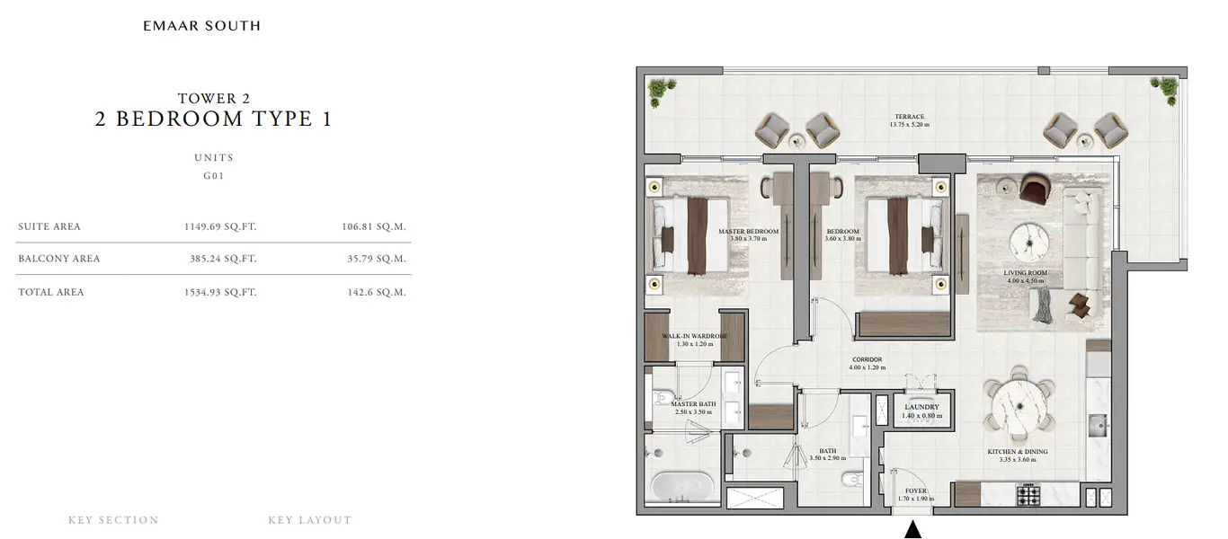 2 BR floor plan