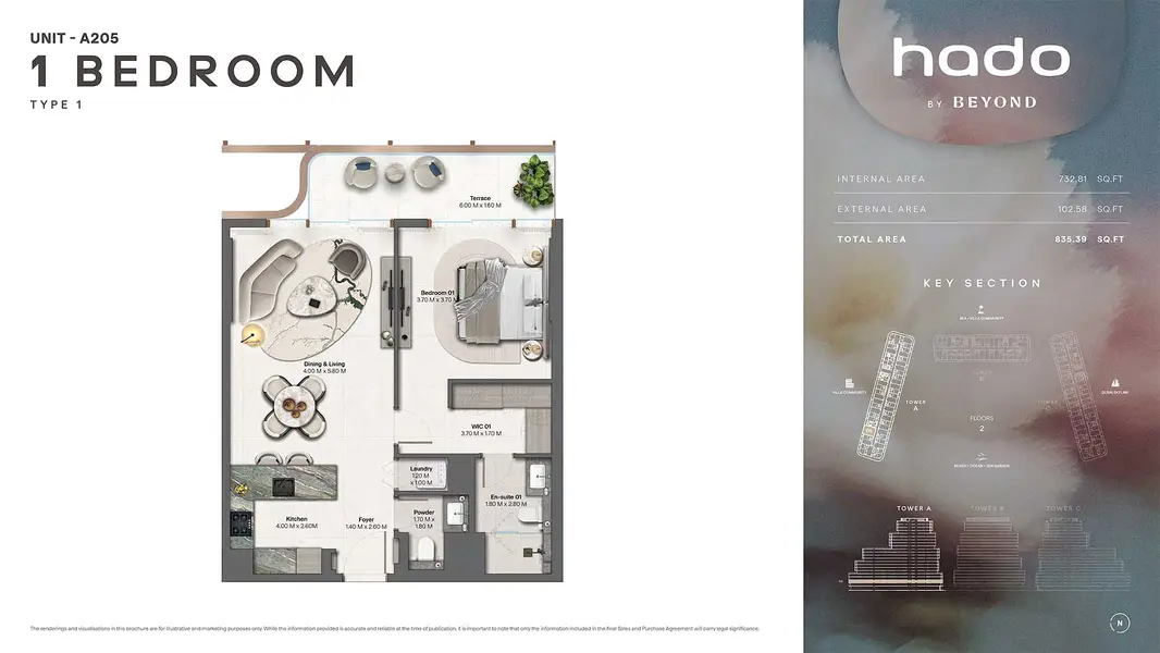 1 BR floor plan