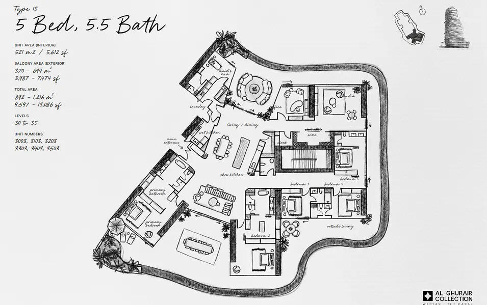 5 BR floor plan