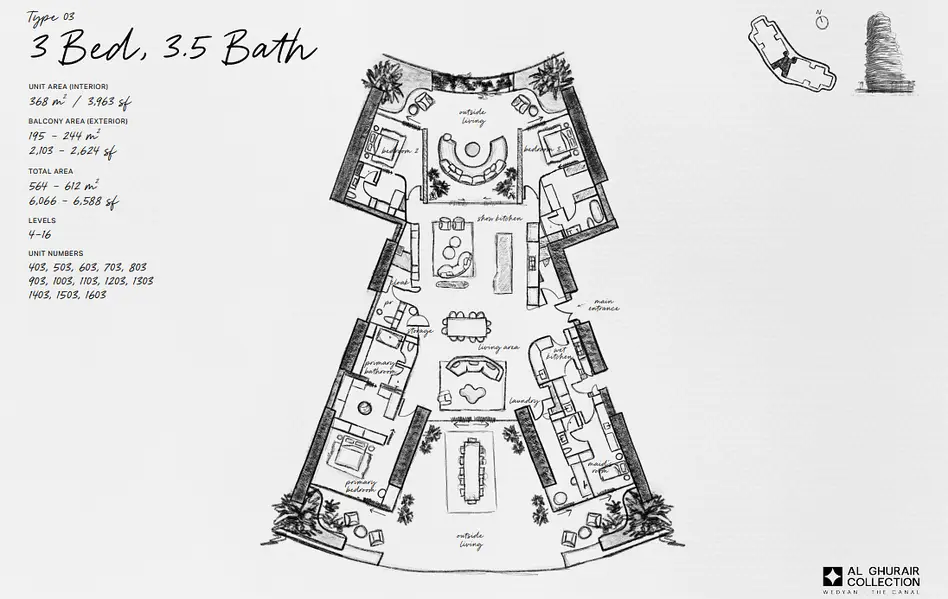 3 BR floor plan