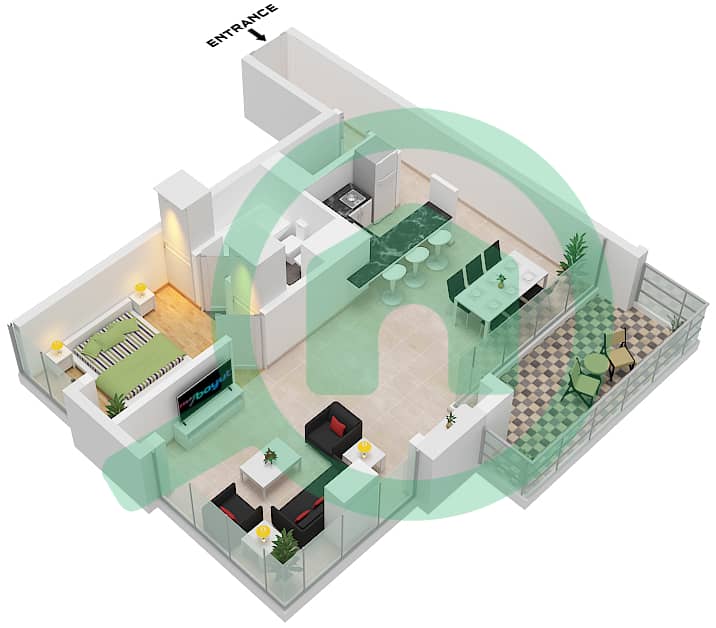 Unit 1 Botanica Tower - 1 Bedroom Apartment Unit 1 Floor plan Unit 1 interactive3D